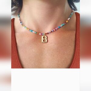 New With Tags  Anthropologie Beaded Bubble Monogram Necklace Letter B